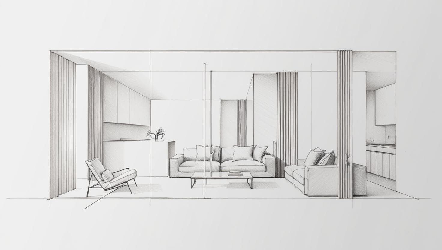 interior design sketch minimalistic pencil line on
