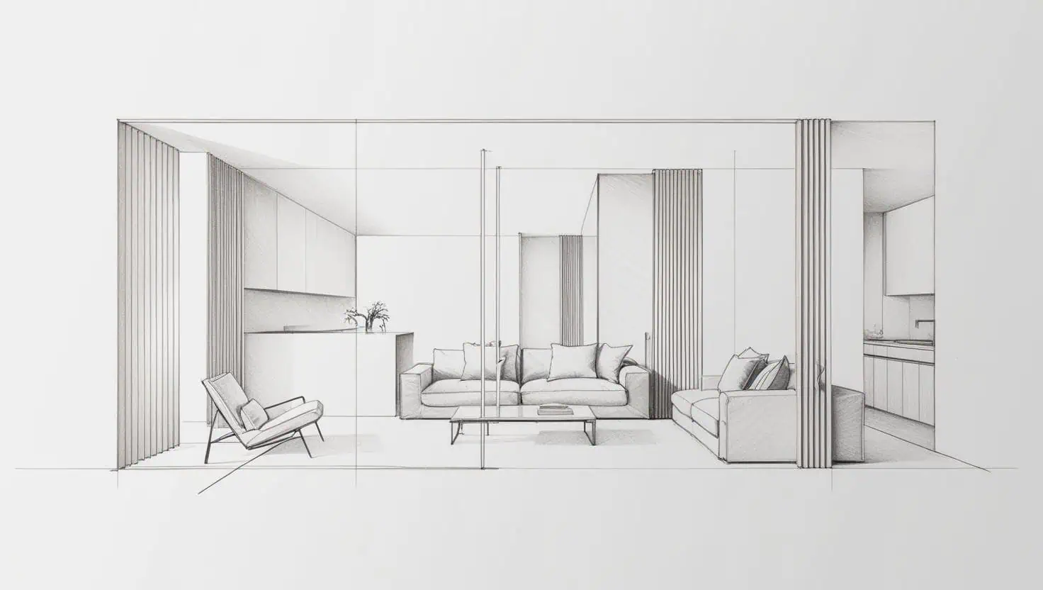 interior design sketch minimalistic pencil line on